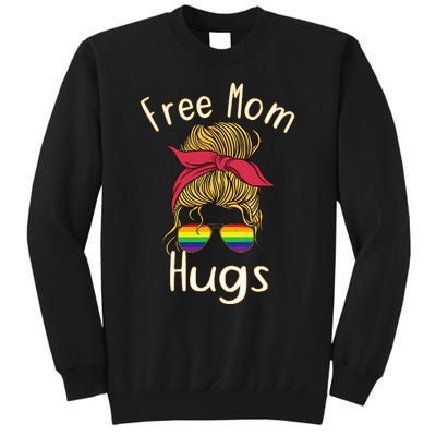 Free Mom Hugs Messy Bun LGBT Pride Rainbow Tall Sweatshirt