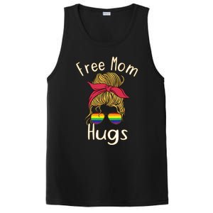 Free Mom Hugs Messy Bun LGBT Pride Rainbow PosiCharge Competitor Tank