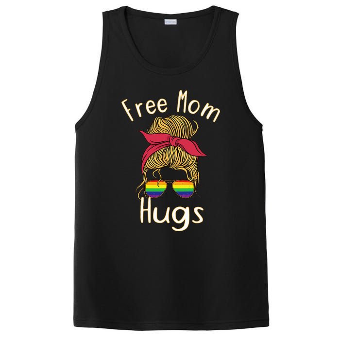 Free Mom Hugs Messy Bun LGBT Pride Rainbow PosiCharge Competitor Tank