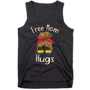 Free Mom Hugs Messy Bun LGBT Pride Rainbow Tank Top