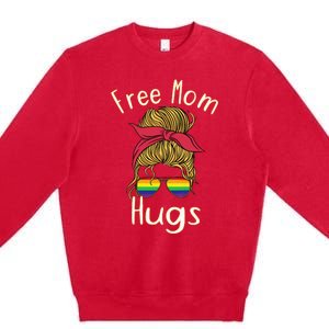 Free Mom Hugs Messy Bun LGBT Pride Rainbow Premium Crewneck Sweatshirt