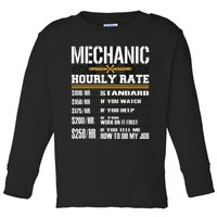 Funny Mechanic Hourly Rate Labor Rates Car Worker Toddler Long Sleeve Shirt