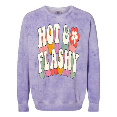 Funny Menopause hot flashes gift for Hot and Flashy Colorblast Crewneck Sweatshirt