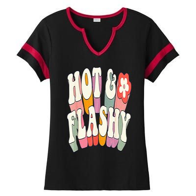 Funny Menopause hot flashes gift for Hot and Flashy Ladies Halftime Notch Neck Tee