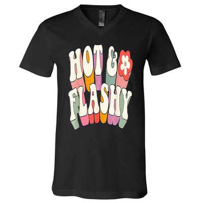 Funny Menopause hot flashes gift for Hot and Flashy V-Neck T-Shirt