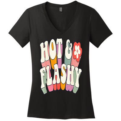 Funny Menopause hot flashes gift for Hot and Flashy Women's V-Neck T-Shirt