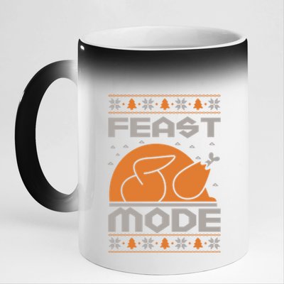 Feast Mode Holiday Thanksgiving Turkey Day Pilgrim Design Gift 11oz Black Color Changing Mug