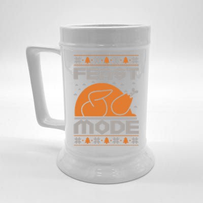 Feast Mode Holiday Thanksgiving Turkey Day Pilgrim Design Gift Beer Stein