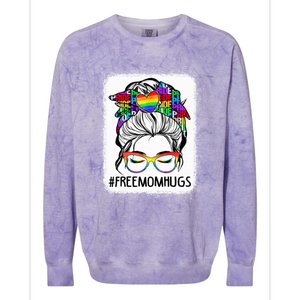 Free Mom Hugs Messy Bun Lgbt Pride Rainbow Gift Colorblast Crewneck Sweatshirt