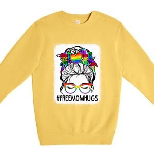 Free Mom Hugs Messy Bun Lgbt Pride Rainbow Gift Premium Crewneck Sweatshirt