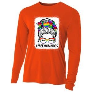 Free Mom Hugs Messy Bun Lgbt Pride Rainbow Gift Cooling Performance Long Sleeve Crew