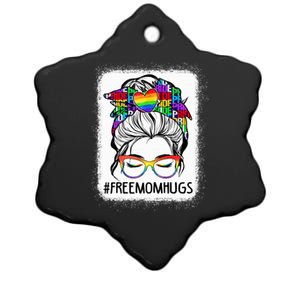 Free Mom Hugs Messy Bun Lgbt Pride Rainbow Gift Ceramic Star Ornament