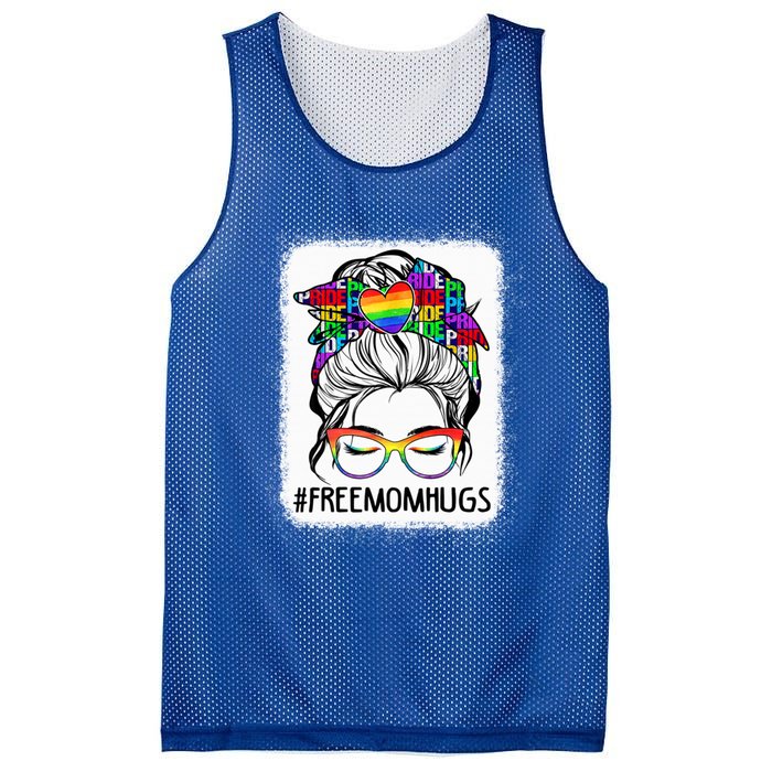 Free Mom Hugs Messy Bun Lgbt Pride Rainbow Gift Mesh Reversible Basketball Jersey Tank