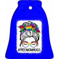 Free Mom Hugs Messy Bun Lgbt Pride Rainbow Gift Ceramic Bell Ornament