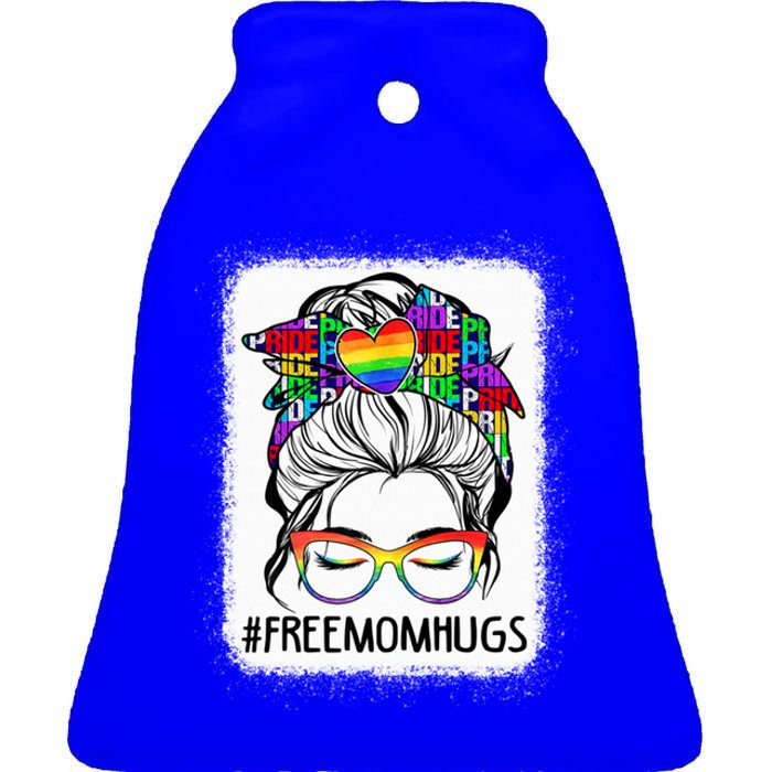 Free Mom Hugs Messy Bun Lgbt Pride Rainbow Gift Ceramic Bell Ornament