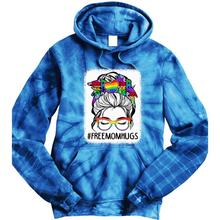 Free Mom Hugs Messy Bun Lgbt Pride Rainbow Gift Tie Dye Hoodie