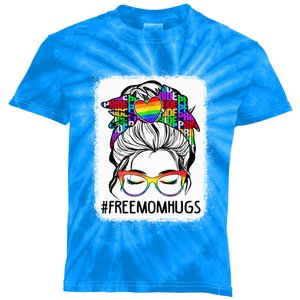 Free Mom Hugs Messy Bun Lgbt Pride Rainbow Gift Kids Tie-Dye T-Shirt