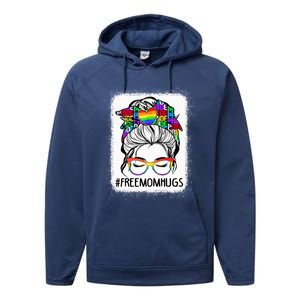 Free Mom Hugs Messy Bun Lgbt Pride Rainbow Gift Performance Fleece Hoodie