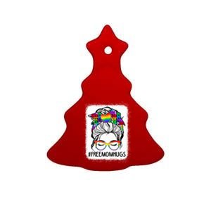 Free Mom Hugs Messy Bun Lgbt Pride Rainbow Gift Ceramic Tree Ornament