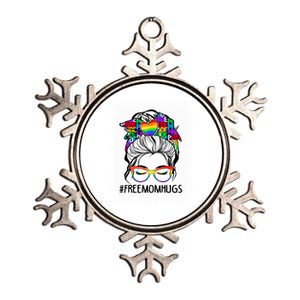 Free Mom Hugs Messy Bun Lgbt Pride Rainbow Gift Metallic Star Ornament