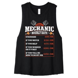 Funny Mechanic Hourly Rate Labor Rates Car Mechanic Women's Racerback Cropped Tank