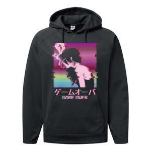 Japanese Vaporwave Sad Anime Girl Game Over Indie Aesthetic Performance Fleece Hoodie