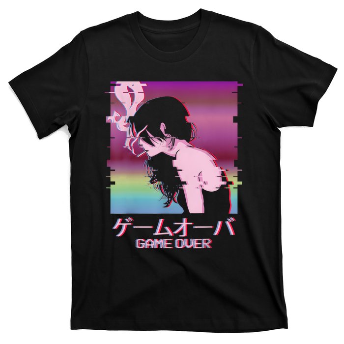 Japanese Vaporwave Sad Anime Girl Game Over Indie Aesthetic T-Shirt