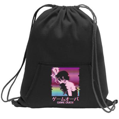 Japanese Vaporwave Sad Anime Girl Game Over Indie Aesthetic Sweatshirt Cinch Pack Bag