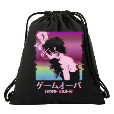 Japanese Vaporwave Sad Anime Girl Game Over Indie Aesthetic Drawstring Bag