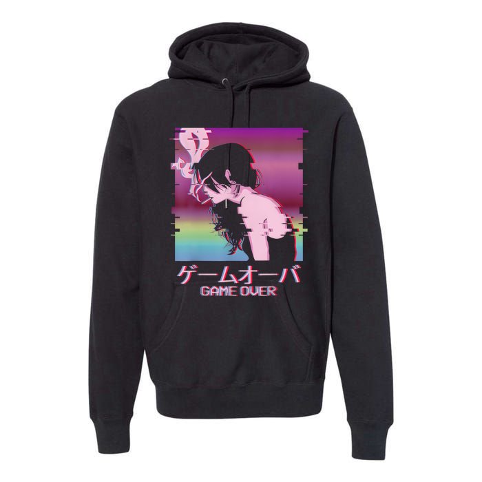 Japanese Vaporwave Sad Anime Girl Game Over Indie Aesthetic Premium Hoodie