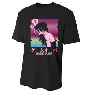 Japanese Vaporwave Sad Anime Girl Game Over Indie Aesthetic Performance Sprint T-Shirt