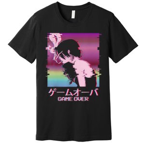 Japanese Vaporwave Sad Anime Girl Game Over Indie Aesthetic Premium T-Shirt