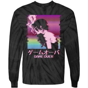 Japanese Vaporwave Sad Anime Girl Game Over Indie Aesthetic Tie-Dye Long Sleeve Shirt