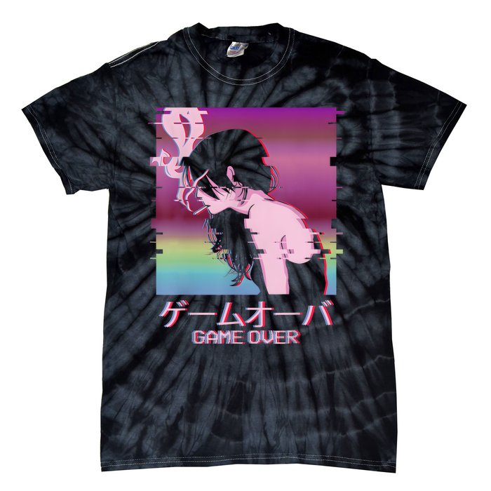 Japanese Vaporwave Sad Anime Girl Game Over Indie Aesthetic Tie-Dye T-Shirt