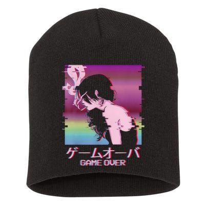 Japanese Vaporwave Sad Anime Girl Game Over Indie Aesthetic Short Acrylic Beanie