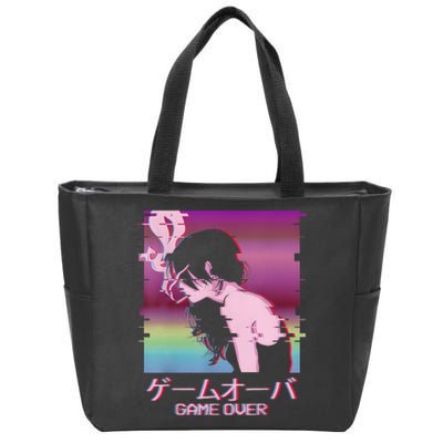 Japanese Vaporwave Sad Anime Girl Game Over Indie Aesthetic Zip Tote Bag