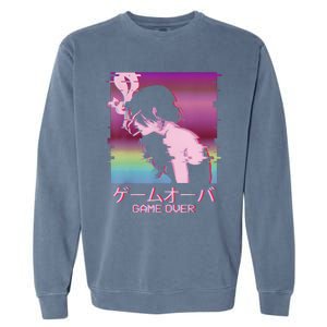 Japanese Vaporwave Sad Anime Girl Game Over Indie Aesthetic Garment-Dyed Sweatshirt