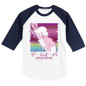 Japanese Vaporwave Sad Anime Girl Game Over Indie Aesthetic Baseball Sleeve Shirt