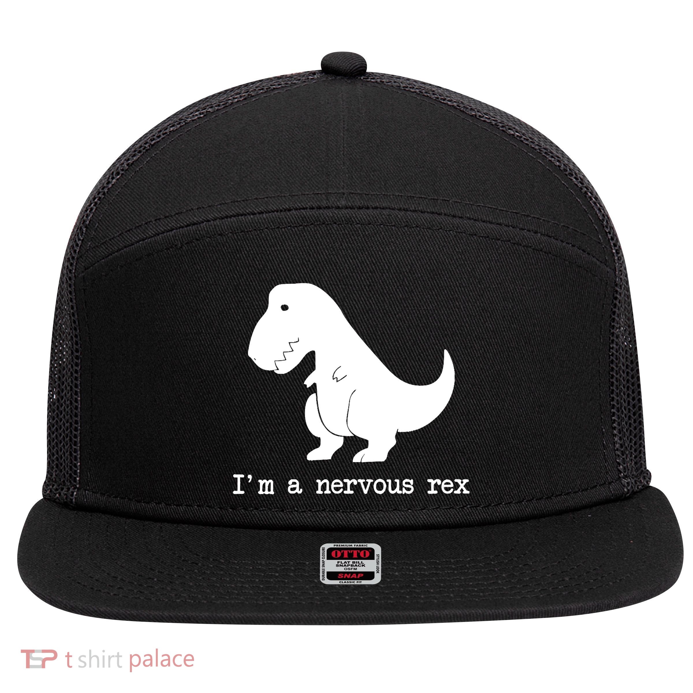 Funny Mental Health Awareness Trex Dinosaur With Anxiety 7 Panel Mesh Trucker Snapback Hat