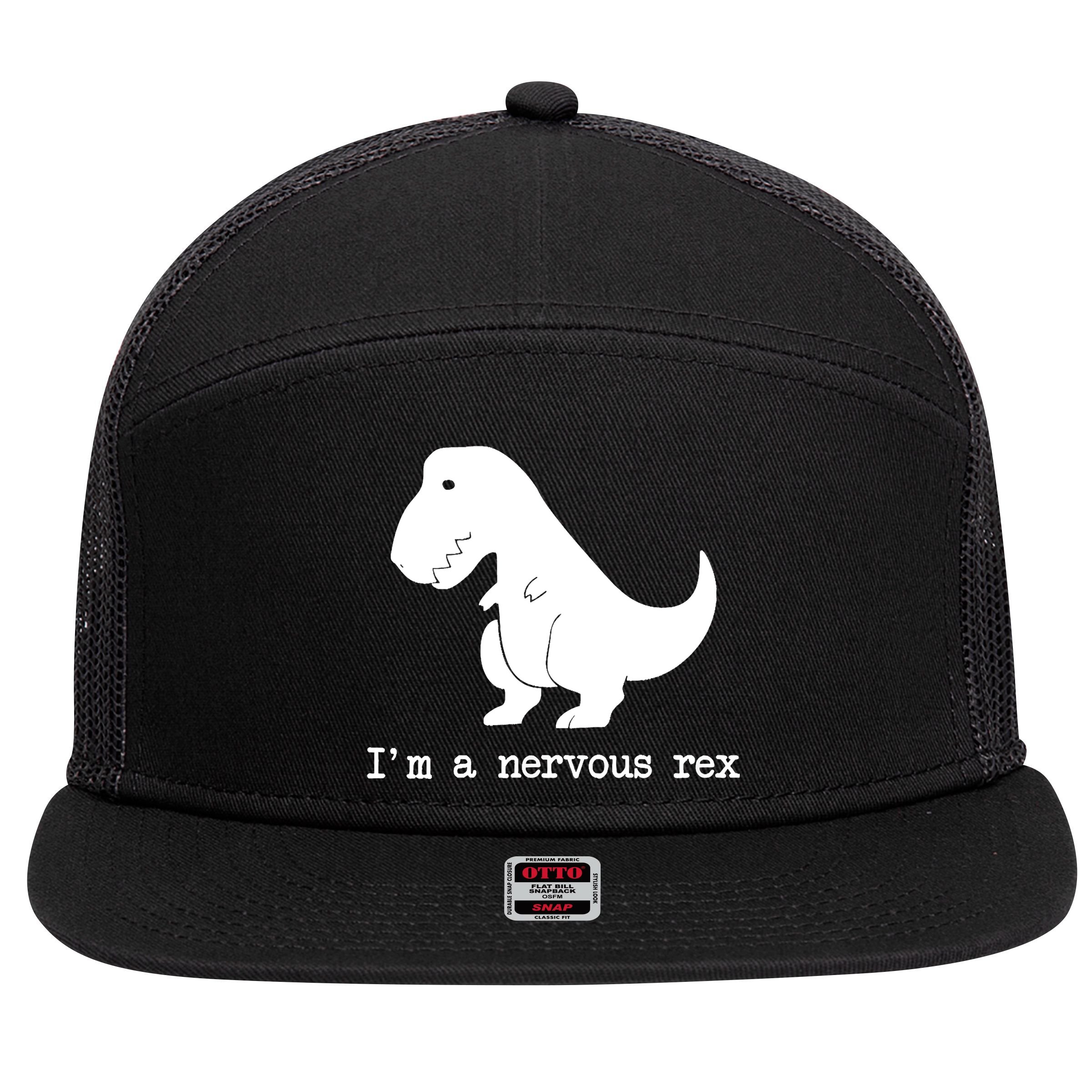 Funny Mental Health Awareness Trex Dinosaur With Anxiety 7 Panel Mesh Trucker Snapback Hat