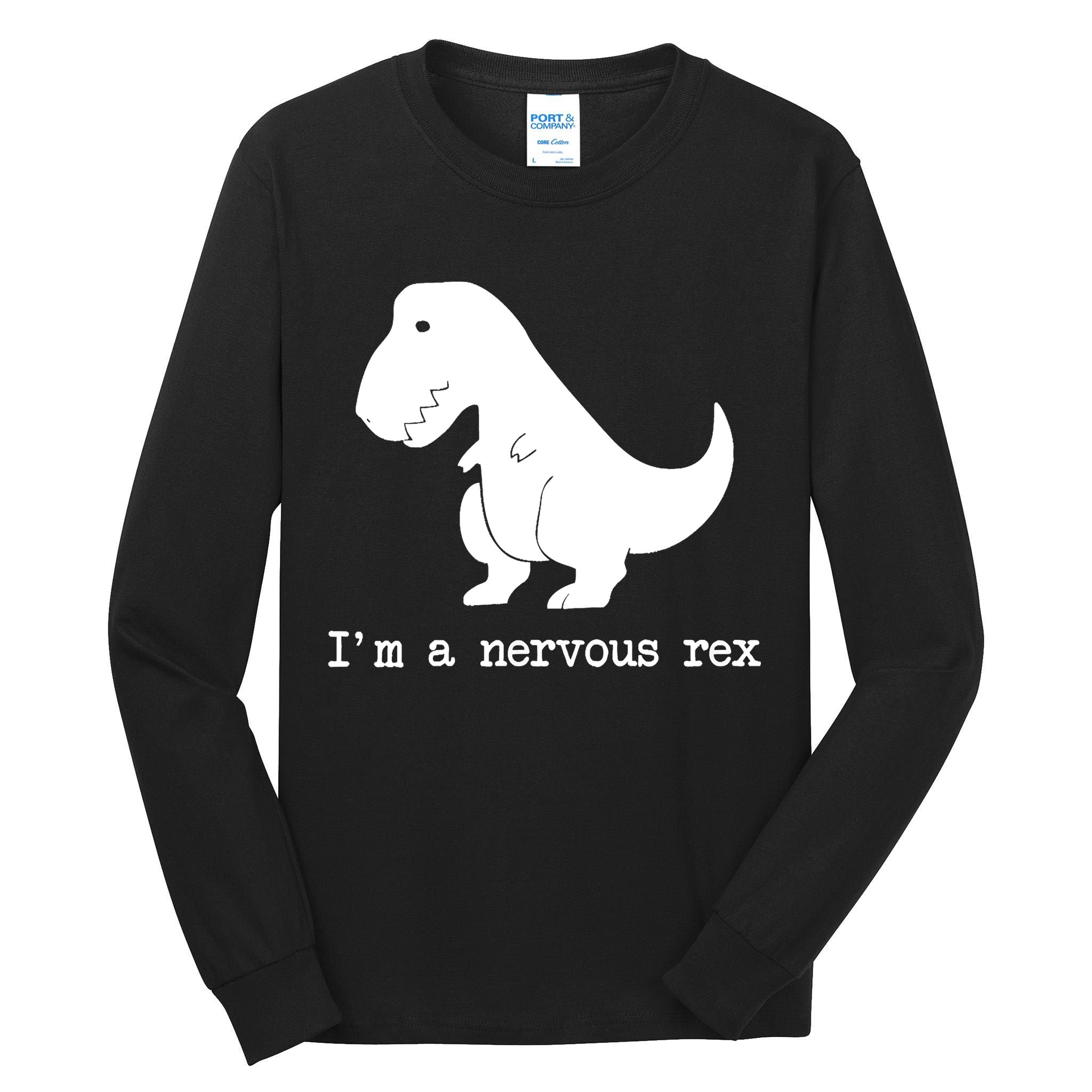Funny Mental Health Awareness Trex Dinosaur With Anxiety Tall Long Sleeve T-Shirt
