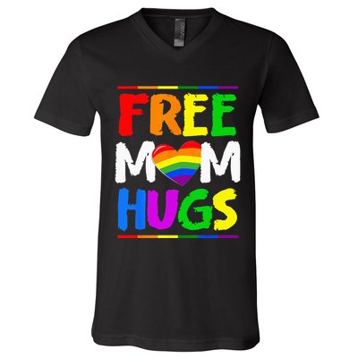 Free Mom Hugs LGBT LGBTQ Pride Month Rainbow Mom Support V-Neck T-Shirt