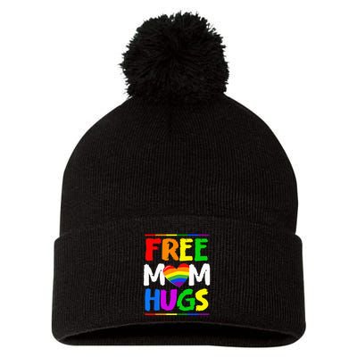 Free Mom Hugs LGBT LGBTQ Pride Month Rainbow Mom Support Pom Pom 12in Knit Beanie