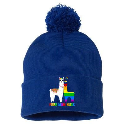 Free Mom Hugs Rainbow Heart Mama Llama Lgbt Pride Month Gift Pom Pom 12in Knit Beanie