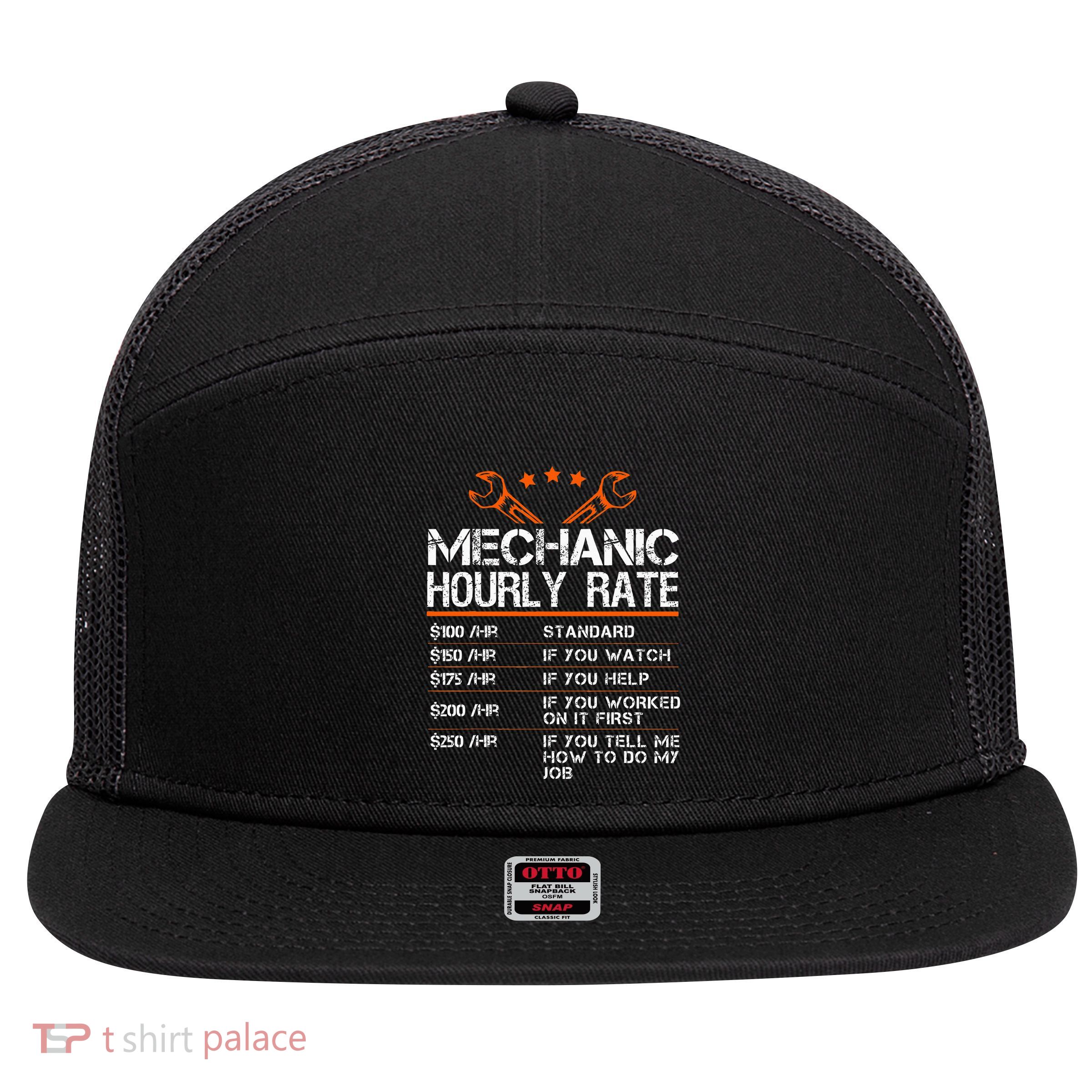 Funny Mechanic Hourly Rate Auto Repair Mechanic 7 Panel Mesh Trucker Snapback Hat