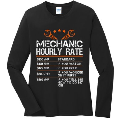 Funny Mechanic Hourly Rate Auto Repair Mechanic Ladies Long Sleeve Shirt