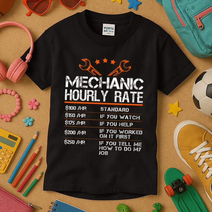 Funny Mechanic Hourly Rate Auto Repair Mechanic Kids T-Shirt