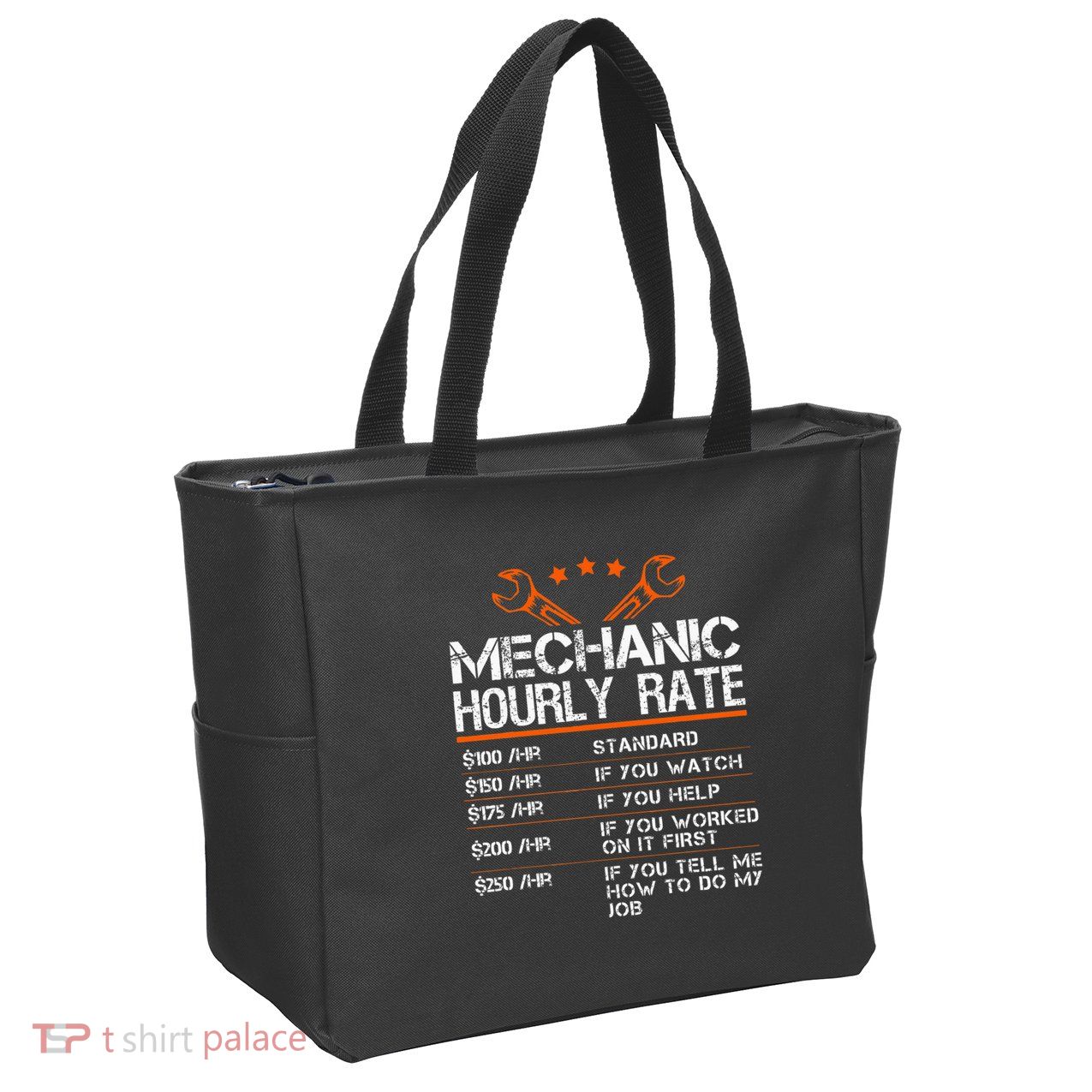 Funny Mechanic Hourly Rate Auto Repair Mechanic Zip Tote Bag