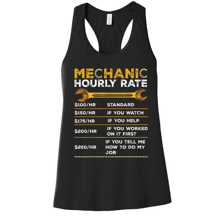 Funny Mechanic Hourly Rate Gifts Labor Rates Women's Racerback Tank