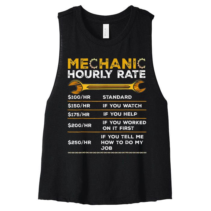 Funny Mechanic Hourly Rate Gifts Labor Rates Women's Racerback Cropped Tank